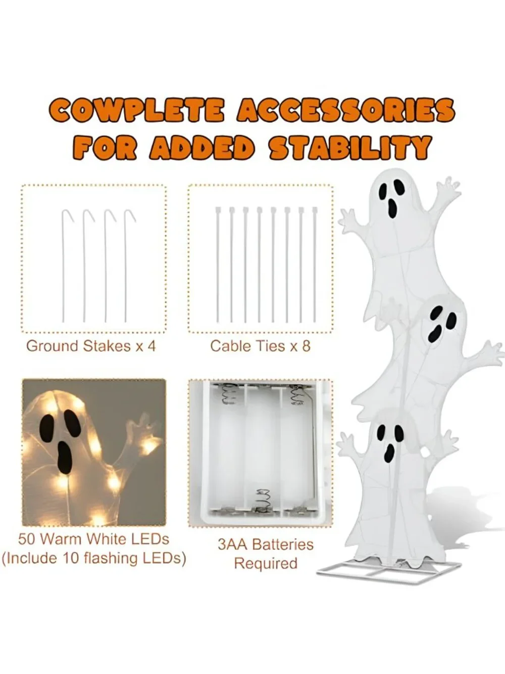 Halloween Lighted 3 Stacked Ghosts, 42’’ H Pre-Lit Lighted Ghosts